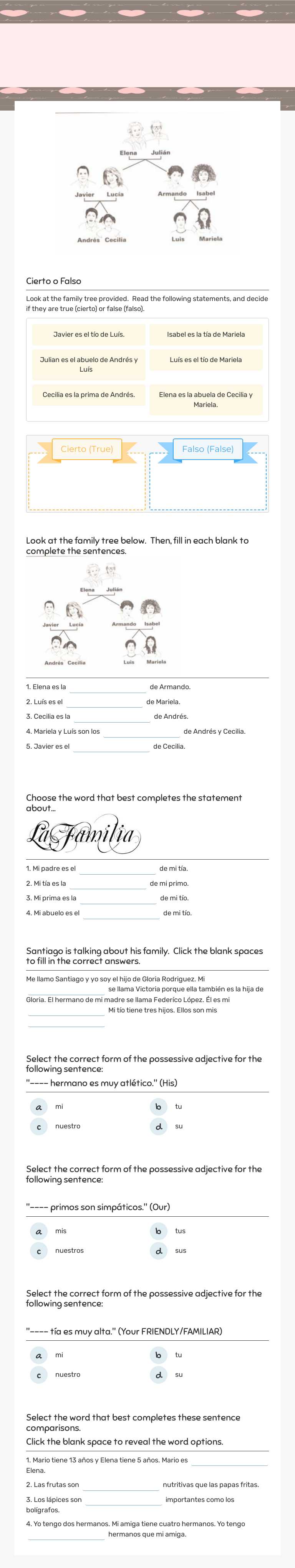 P7: La familia Project worksheet preview image