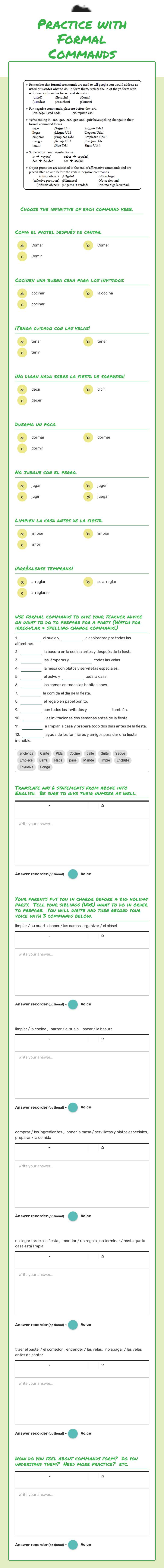 Practice with Formal Commands worksheet preview image