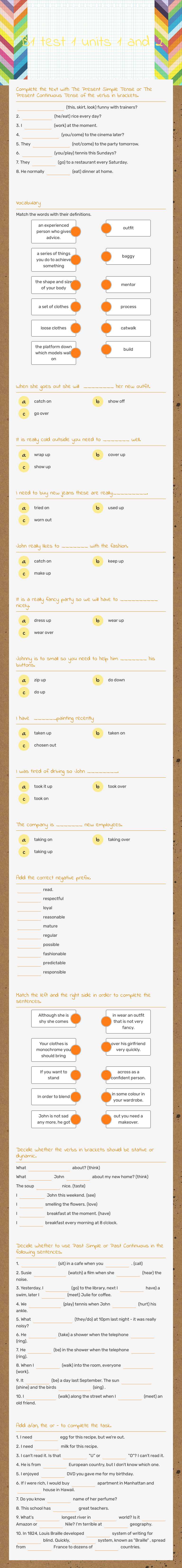 B1 test 1 units 1 and 2 worksheet preview image