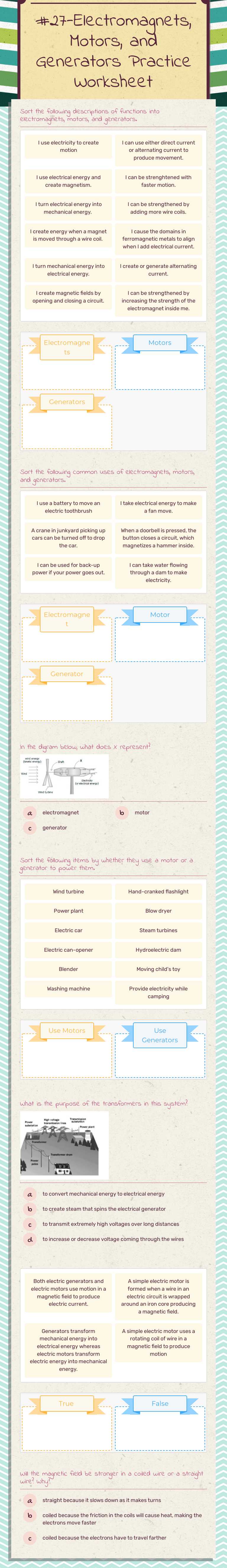#27-Electromagnets, Motors, and Generators Practice Worksheet Grade 8 worksheet preview