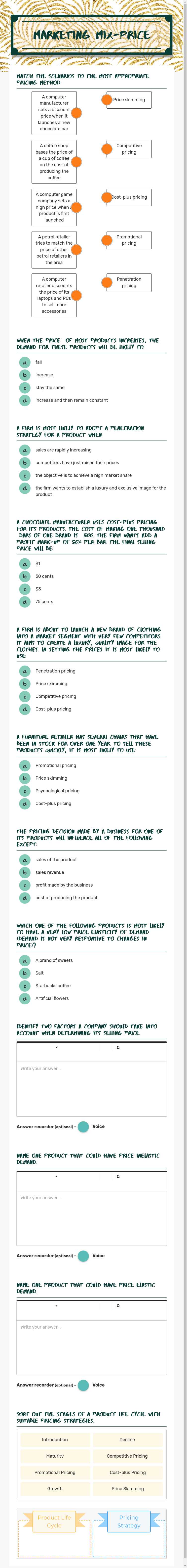 Marketing mix-price worksheet preview image
