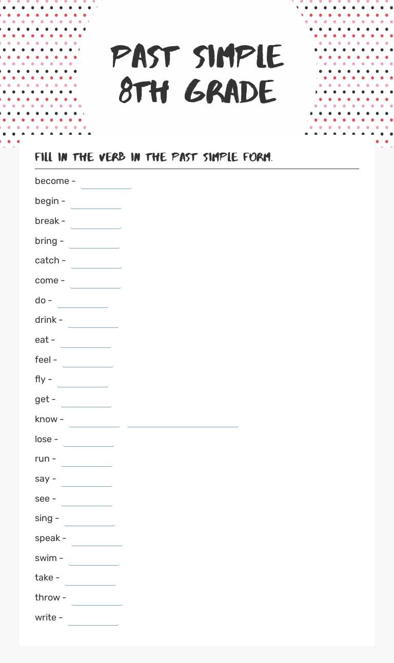 past simple 8th grade worksheet preview image