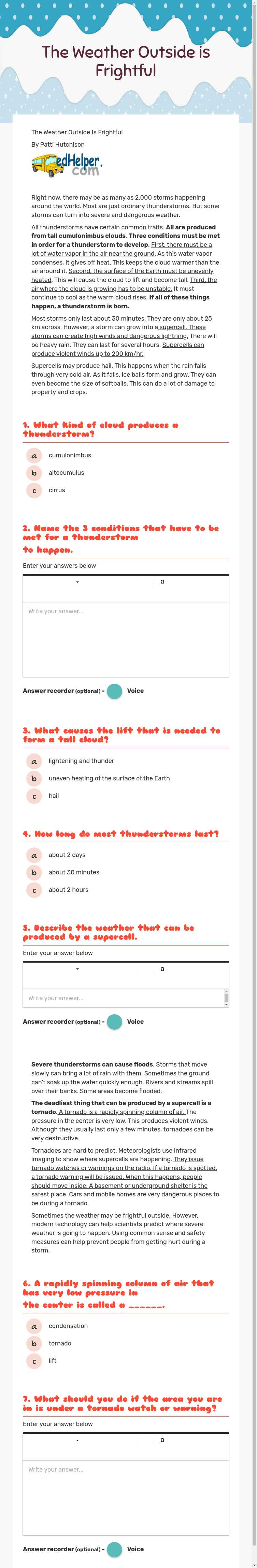 The Weather Outside is Frightful Grade 5 worksheet preview