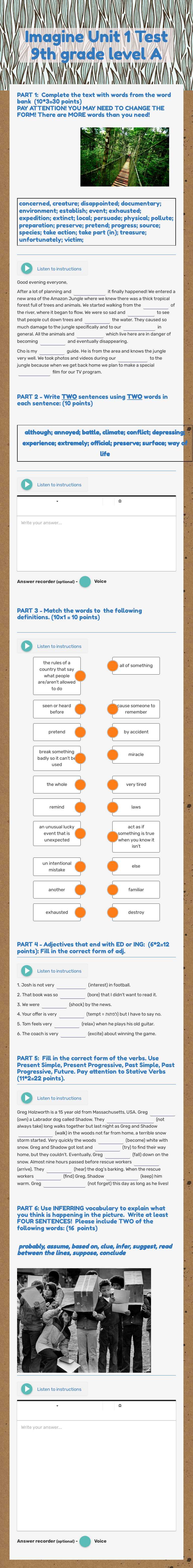 Imagine Unit 1 Test         
 9th grade level A worksheet preview image