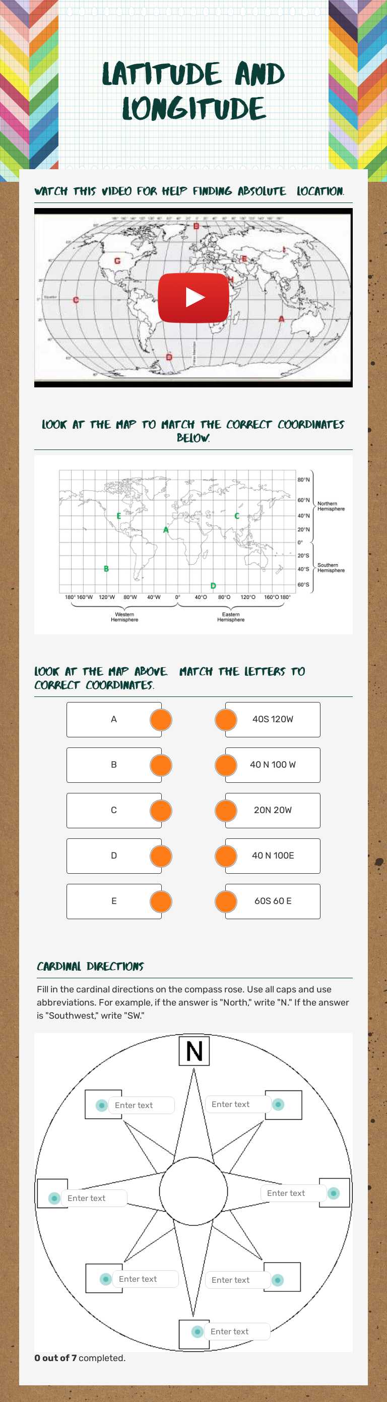 Latitude and Longitude Grade 8 worksheet preview