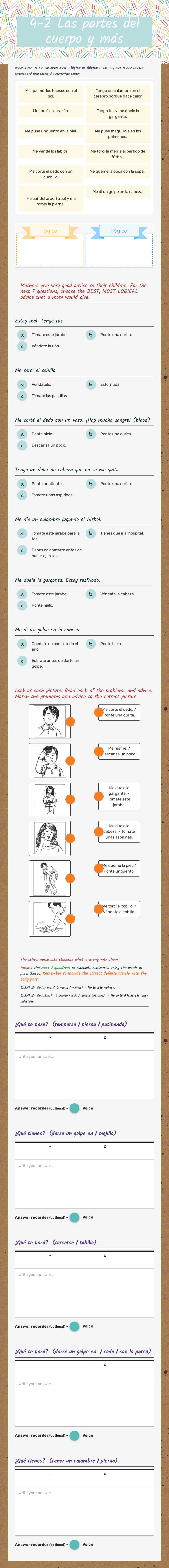 4-2 Las partes del cuerpo y más Grade 10 worksheet preview