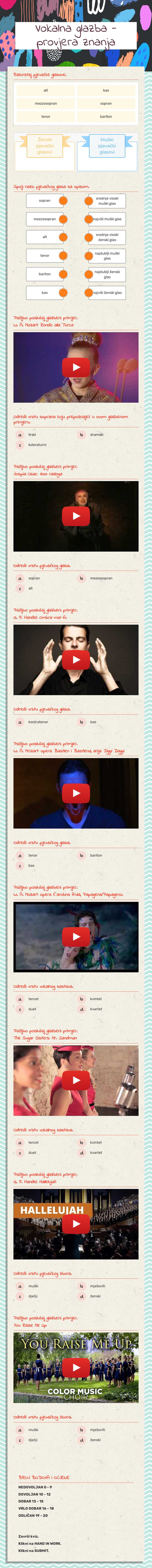 Vokalna glazba - provjera znanja worksheet preview image