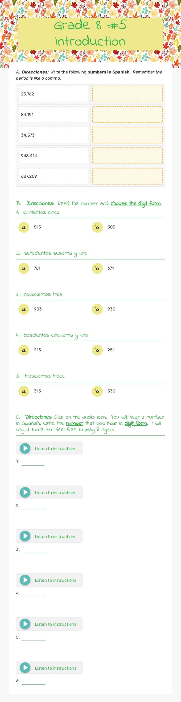 Grade 8 #5 Introduction worksheet preview image