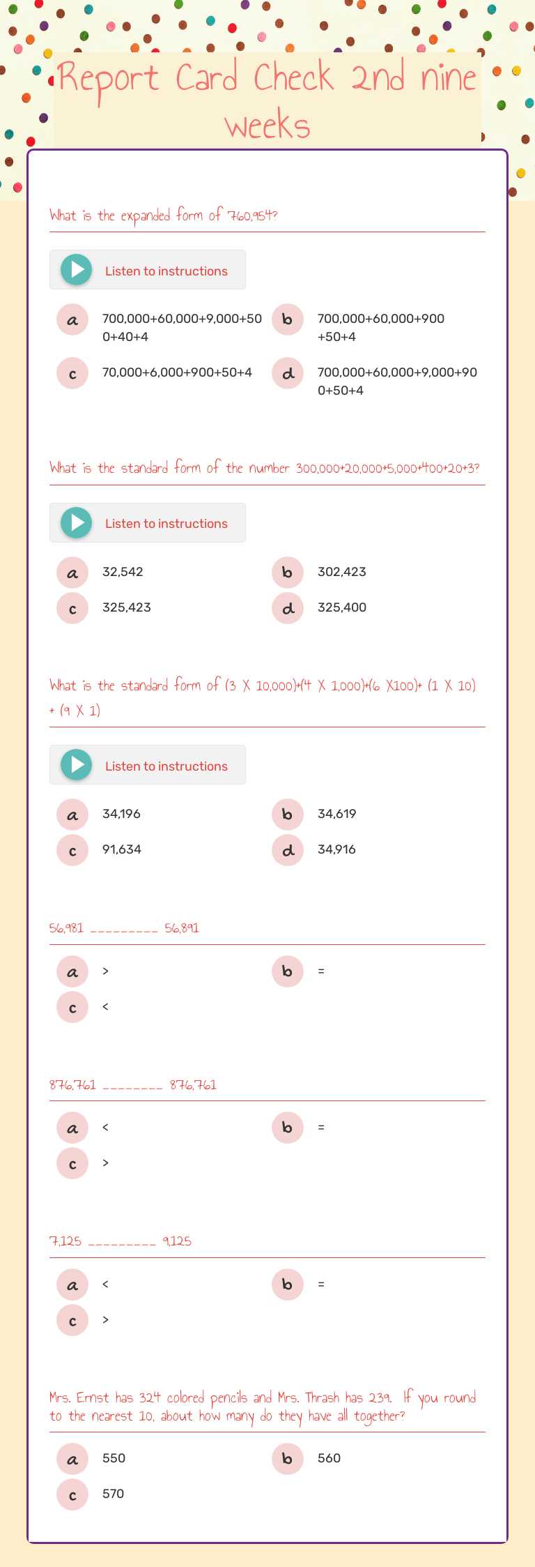Report Card Check 2nd nine weeks worksheet preview image
