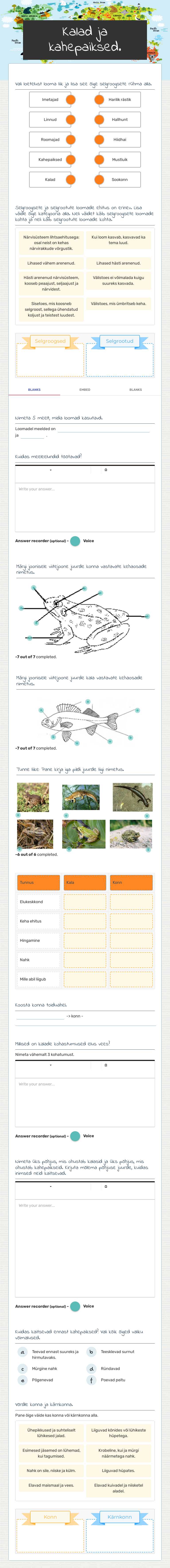 Kalad ja kahepaiksed. worksheet preview image