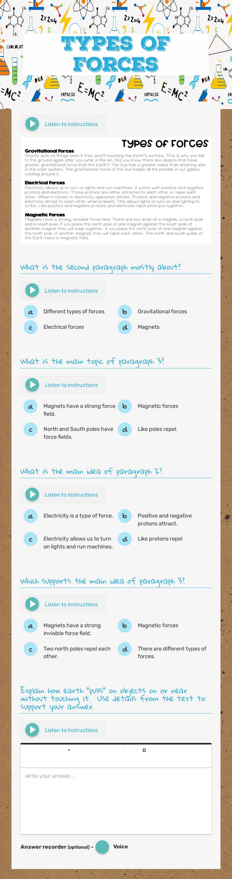 Types of Forces worksheet preview image