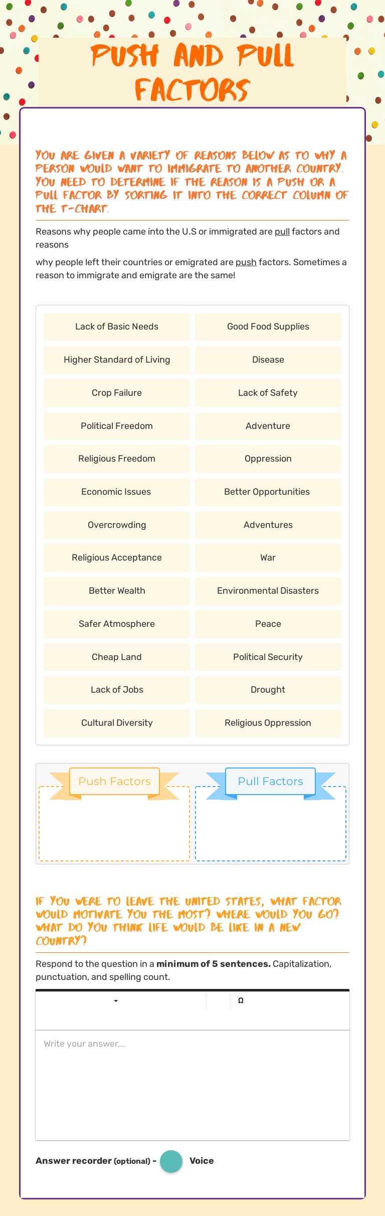 Push and Pull Factors worksheet preview image