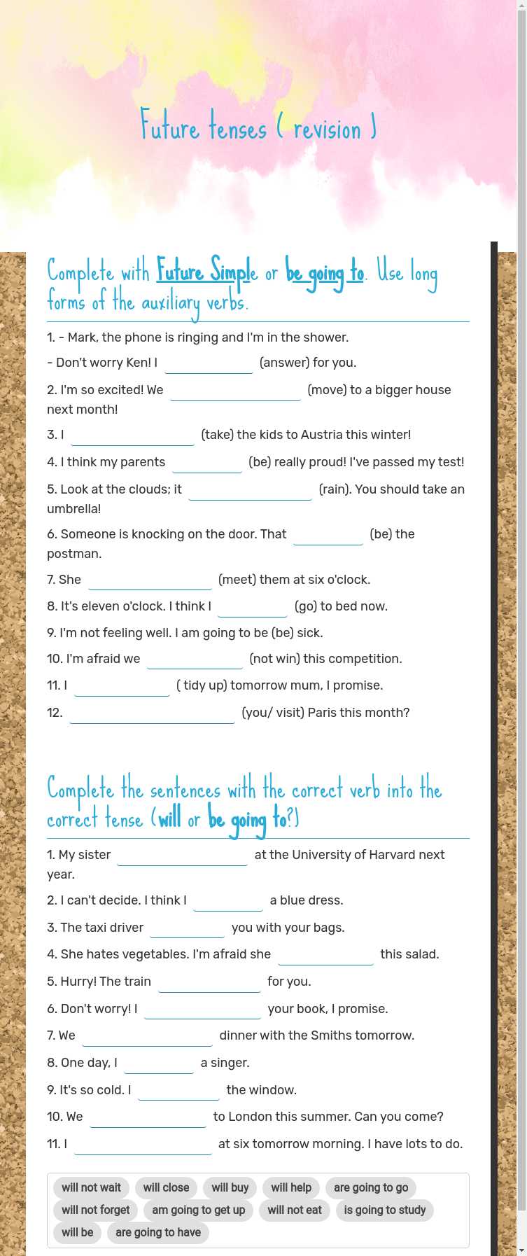 Future tenses ( revision ) worksheet preview image