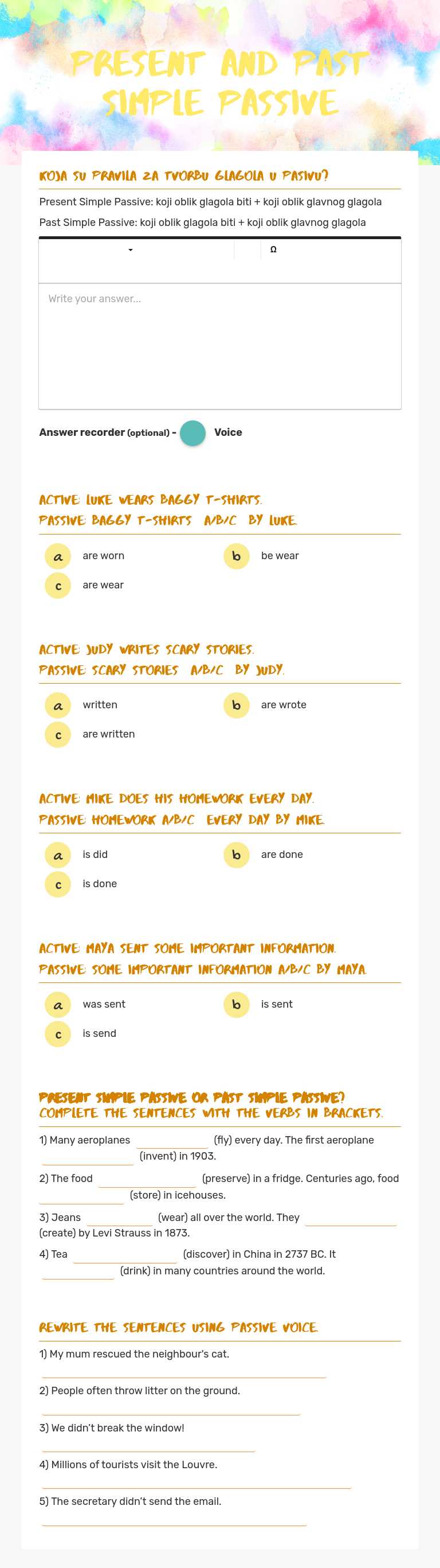 PRESENT AND PAST SIMPLE PASSIVE worksheet preview image