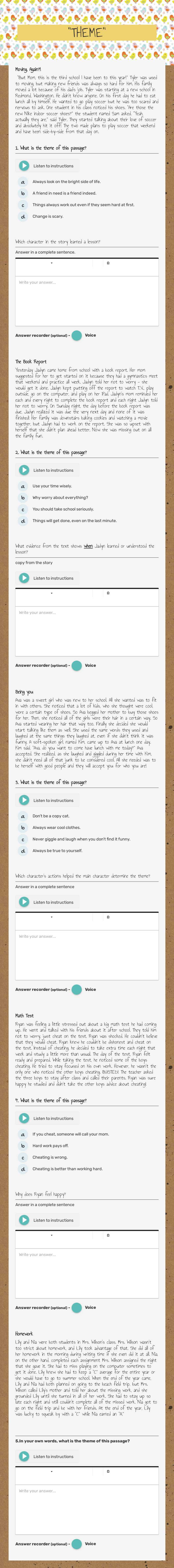 "THEME" Grade 7 worksheet preview