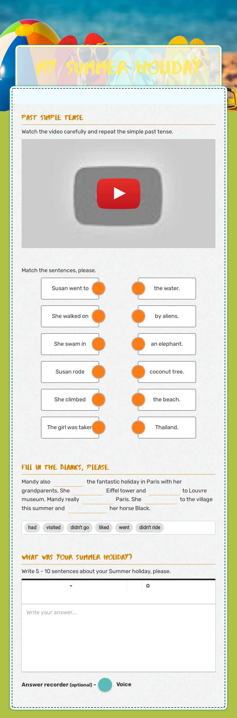 My Summer holiday worksheet preview image