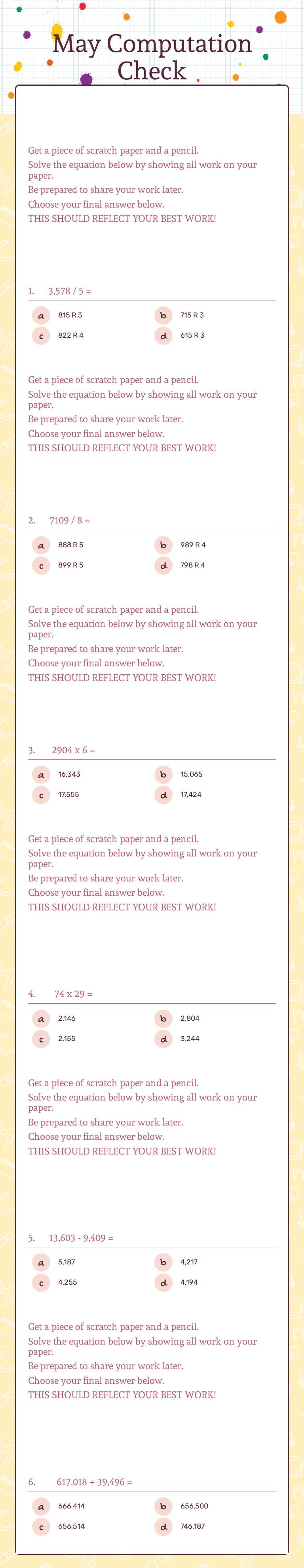 May Computation Check worksheet preview image