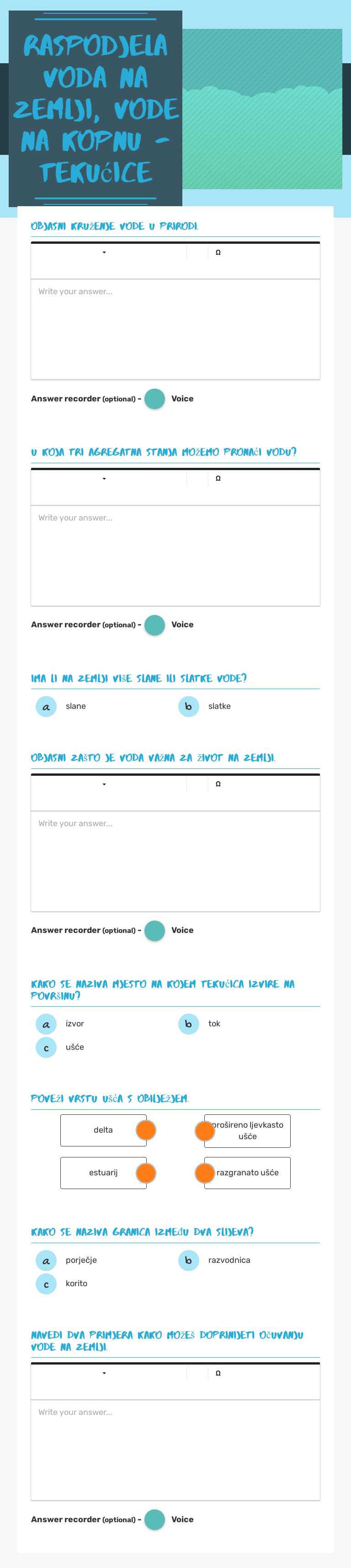 raspodjela voda na zemlji, vode na kopnu - tekućice Grade 5 worksheet preview