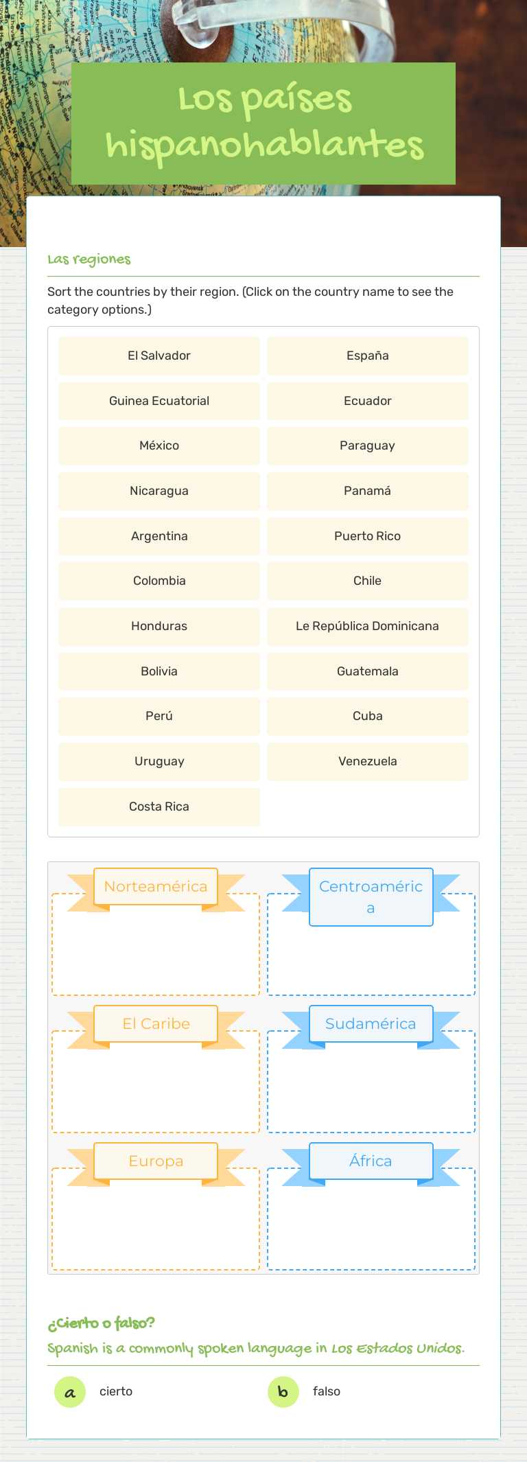 Los países hispanohablantes worksheet preview image