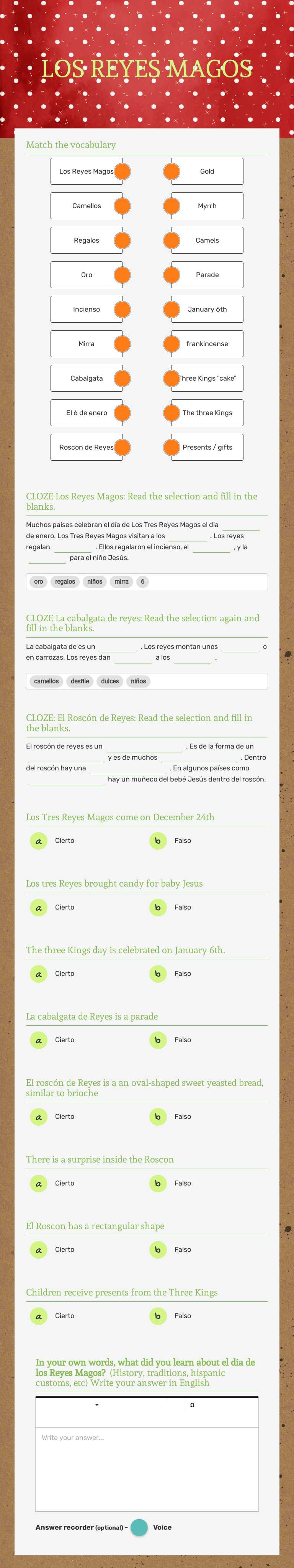 LOS REYES MAGOS Grade 10 worksheet preview