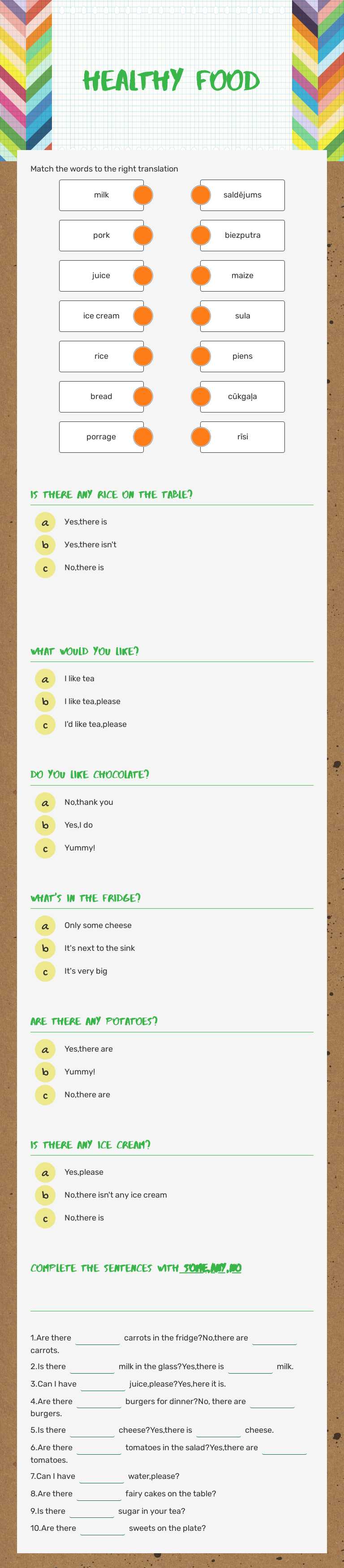 healthy food Grade 3 worksheet preview