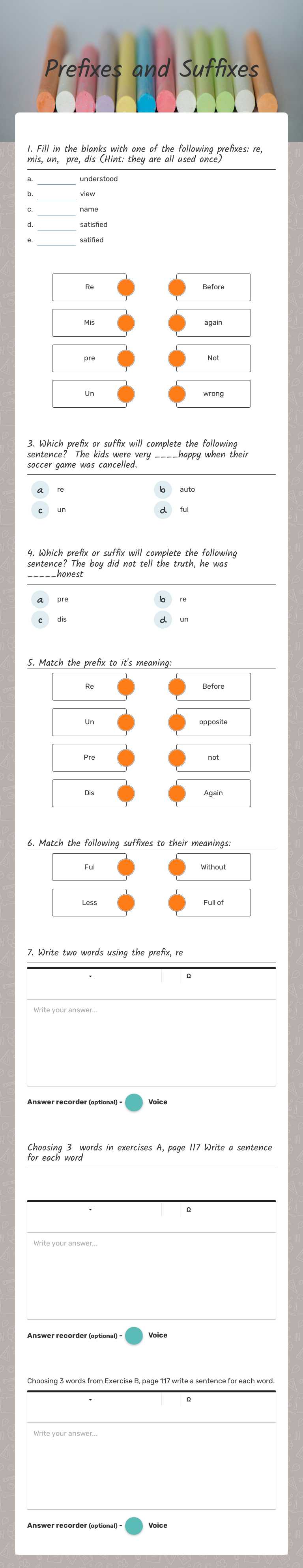 Prefixes and Suffixes worksheet preview image