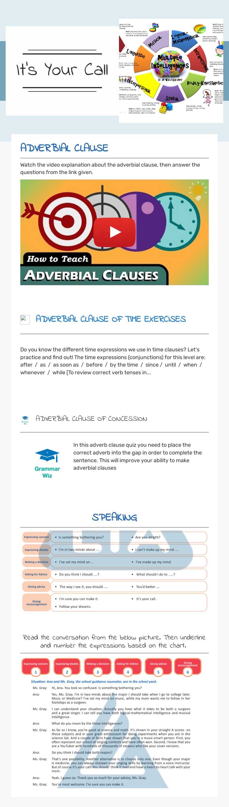 It's Your Call worksheet preview image