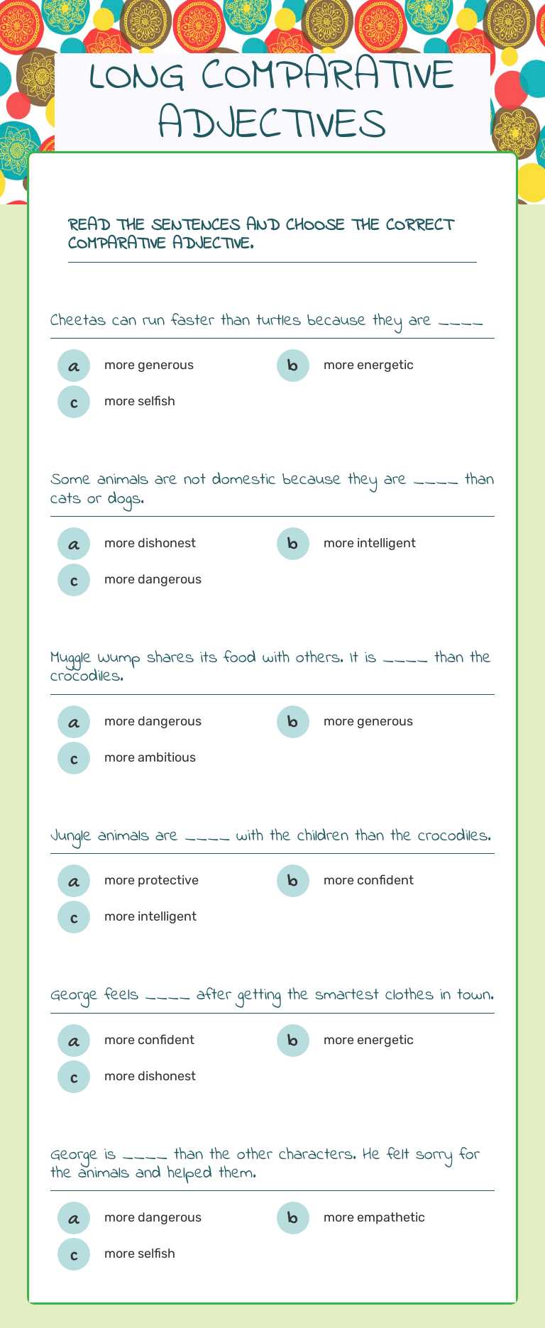LONG COMPARATIVE ADJECTIVES worksheet preview image