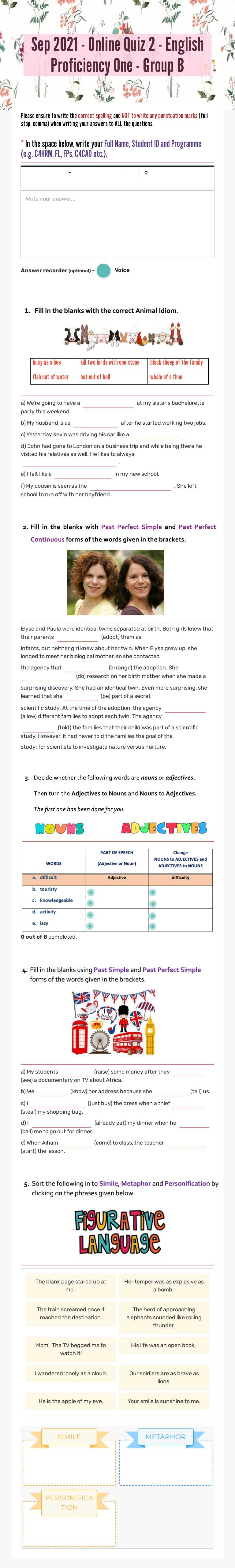 Sep 2021  -  Online Quiz 2 - English Proficiency One - Group B Other worksheet preview