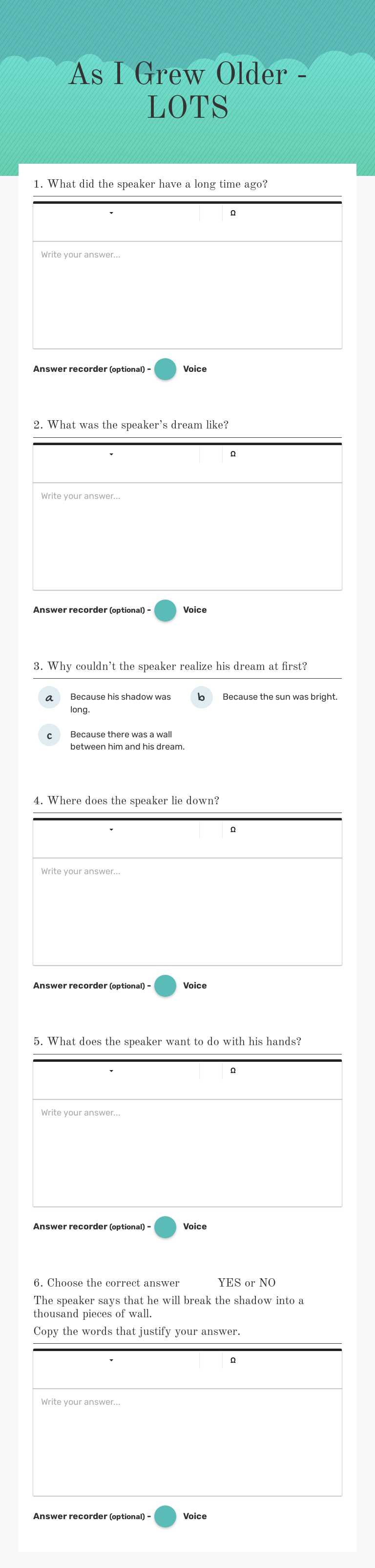 As I Grew Older - 
LOTS worksheet preview image