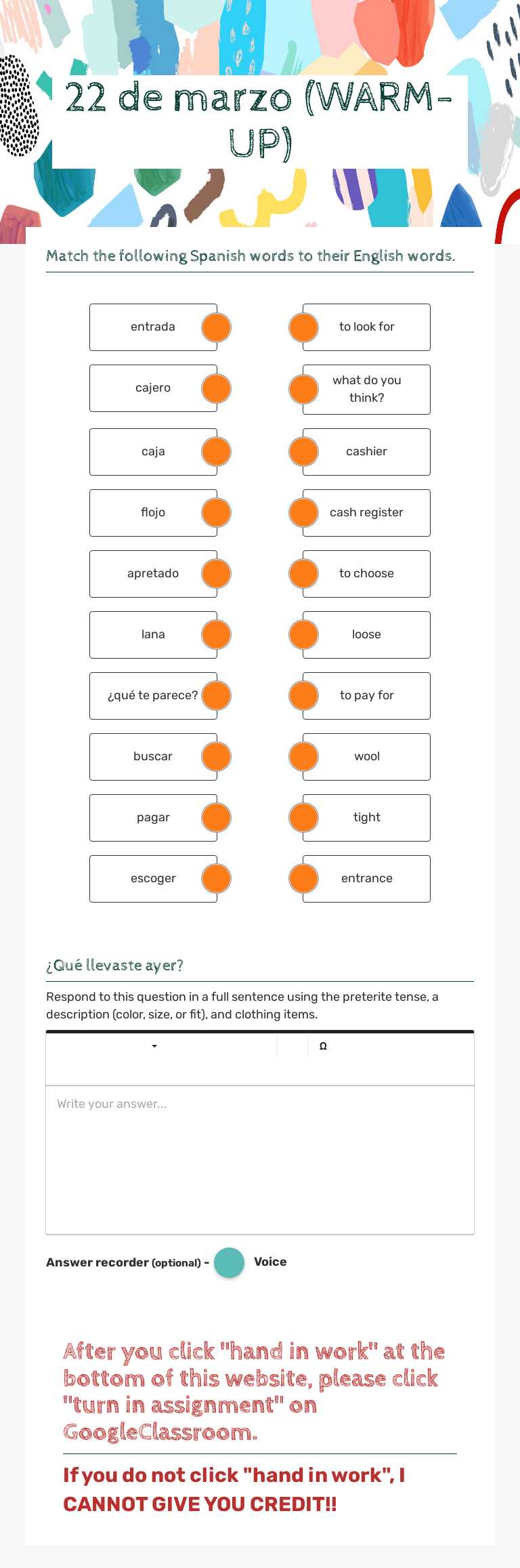 22 de marzo (WARM-UP) worksheet preview image
