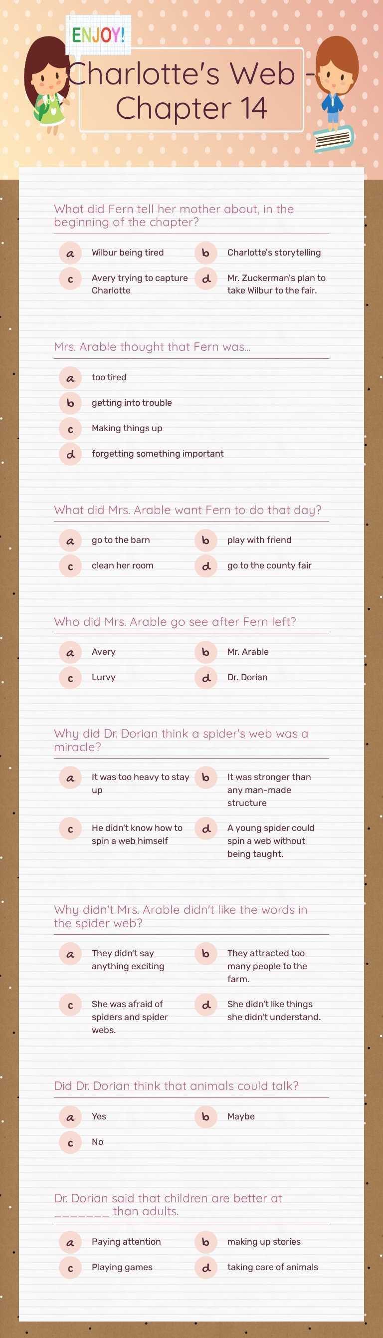 Charlotte's Web - Chapter 14 worksheet preview image