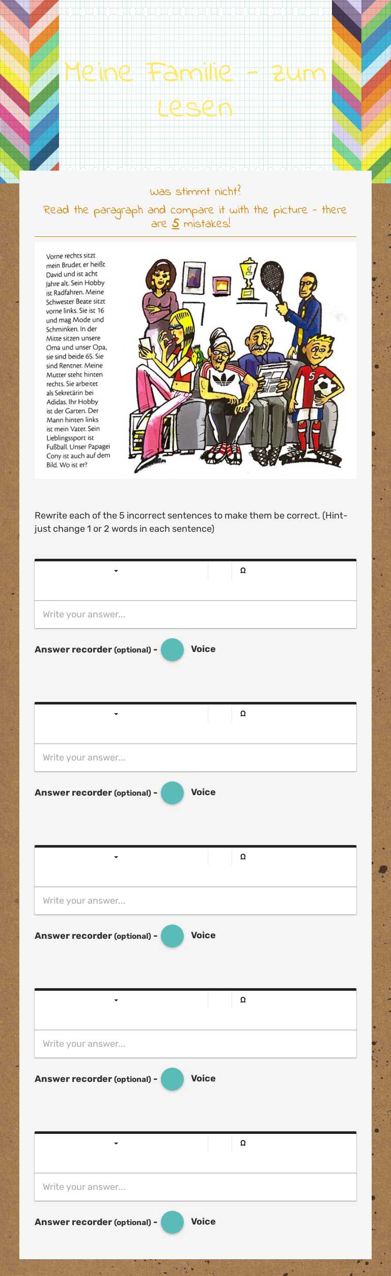 Meine Familie - zum Lesen worksheet preview image