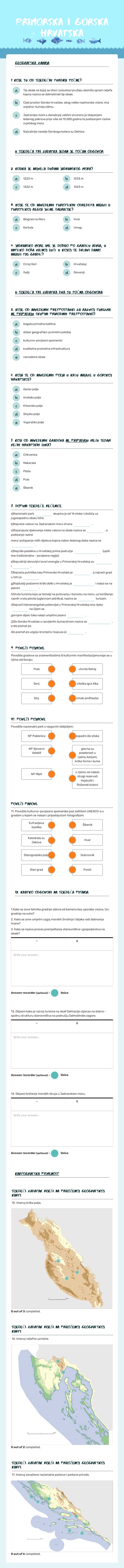 PRIMORSKA I GORSKA HRVATSKA Grade 8 worksheet preview