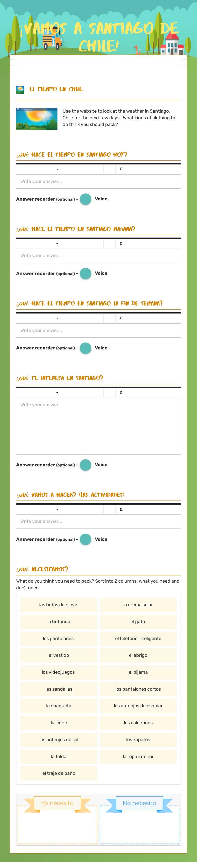 ¡Vamos a Santiago de Chile! Grade 7 worksheet preview