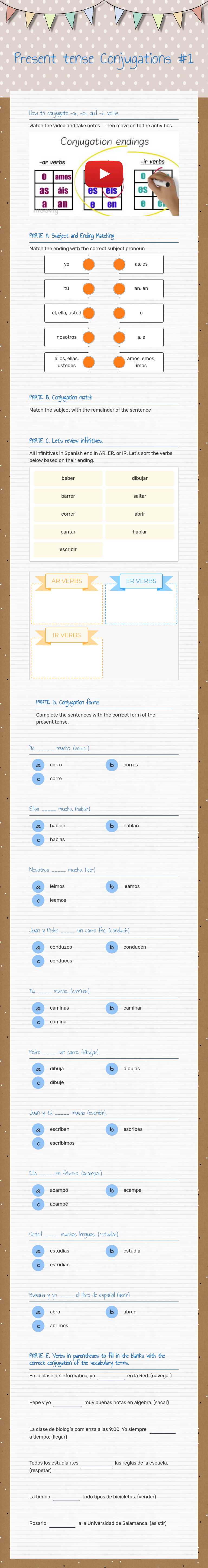 Present tense Conjugations #1 worksheet preview image