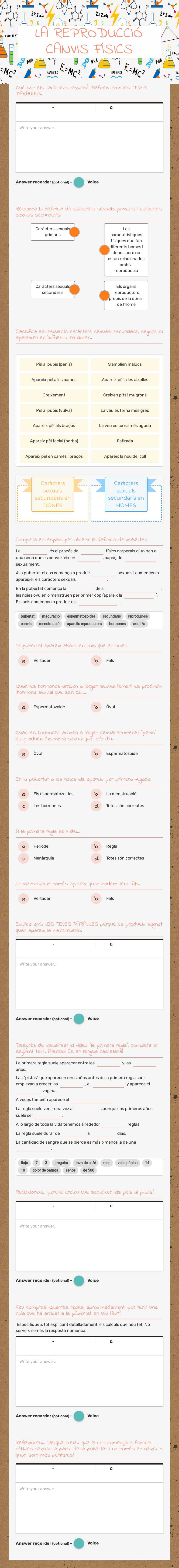 LA REPRODUCCIÓ: 
CANVIS FÍSICS worksheet preview image