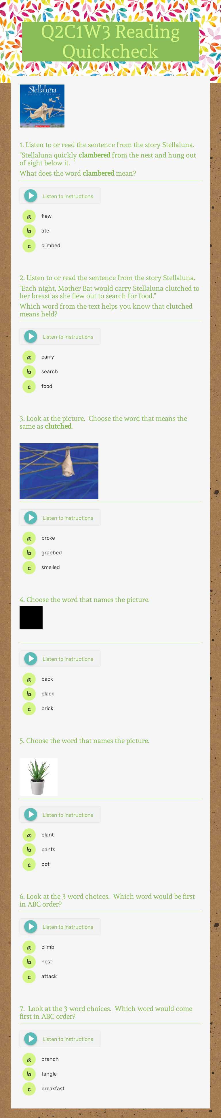 Q2C1W3 Reading Quickcheck worksheet preview image