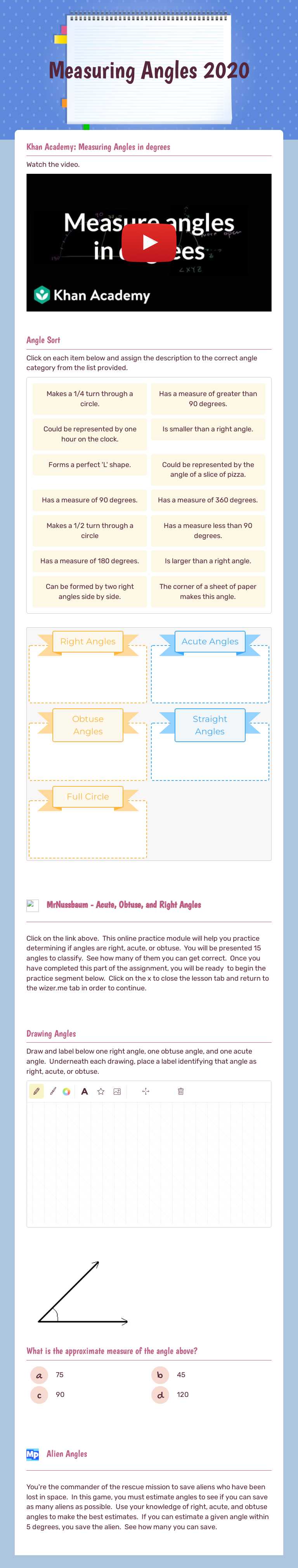 Measuring Angles 2020 worksheet preview image