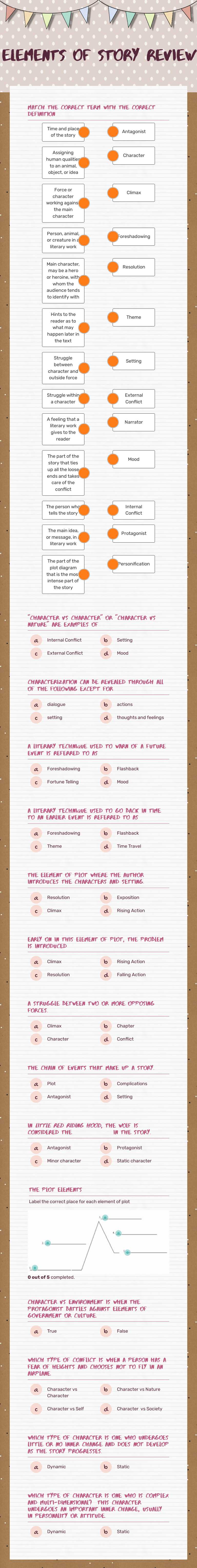 Elements of Story Review worksheet preview image