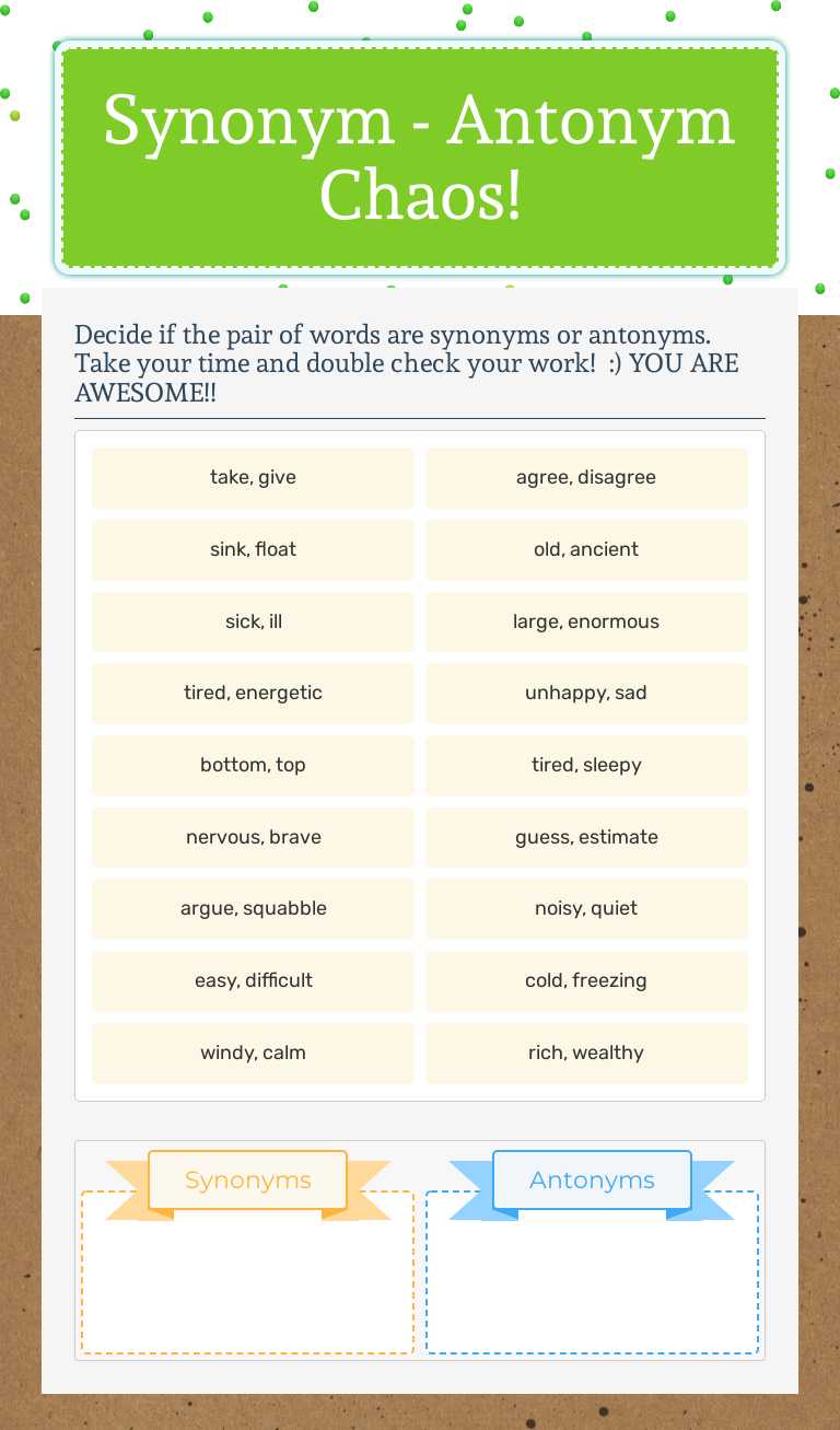 Synonym - Antonym Chaos! Grade 3 worksheet preview