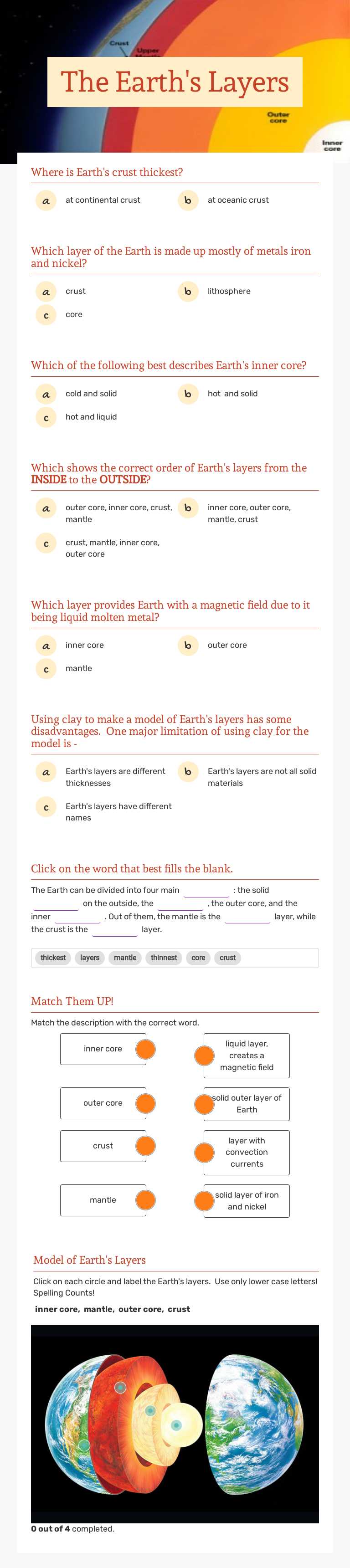 The Earth's Layers worksheet preview image