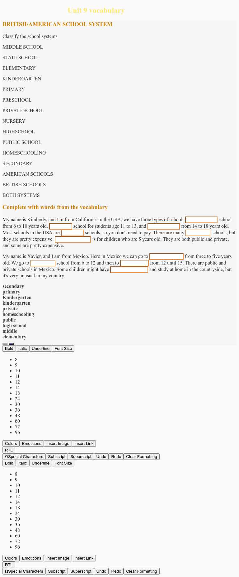Unit 9 vocabulary Grade 8 worksheet preview
