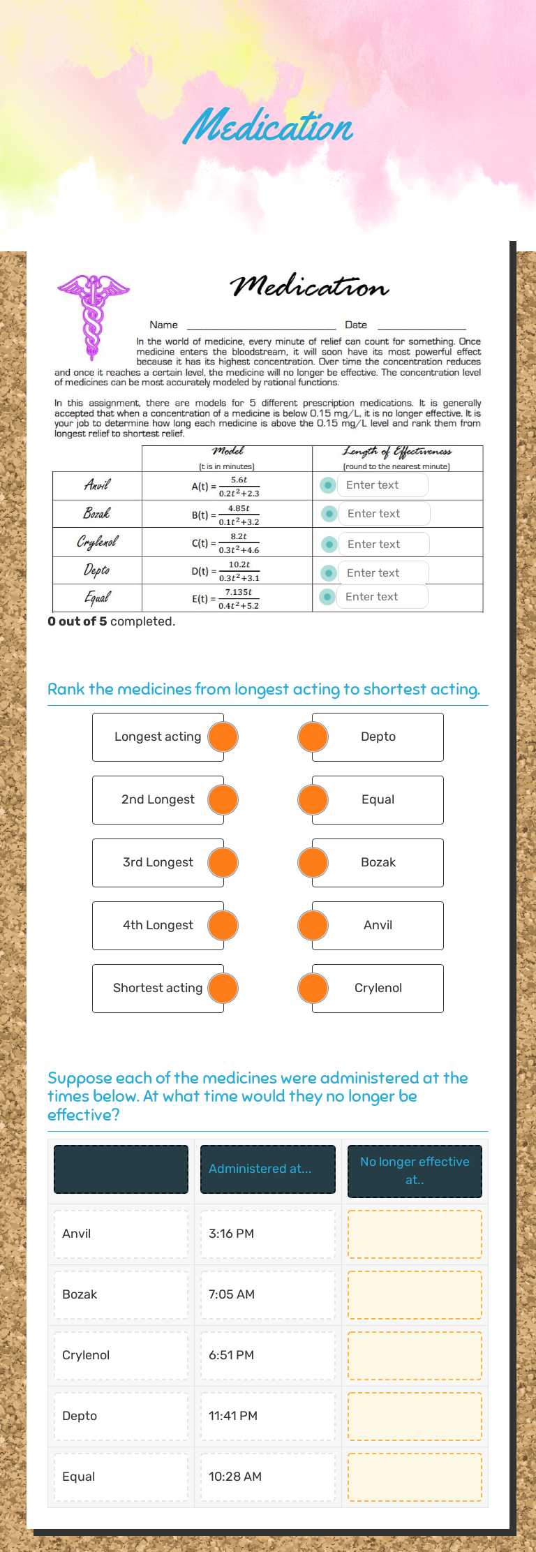 Medication worksheet preview image