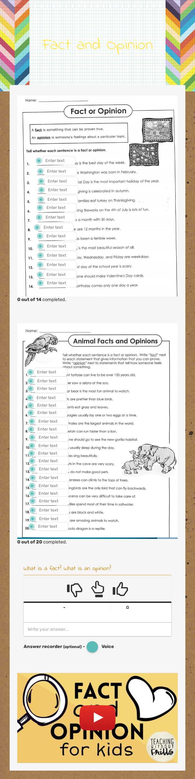 Fact and Opinion Grade 6 worksheet preview