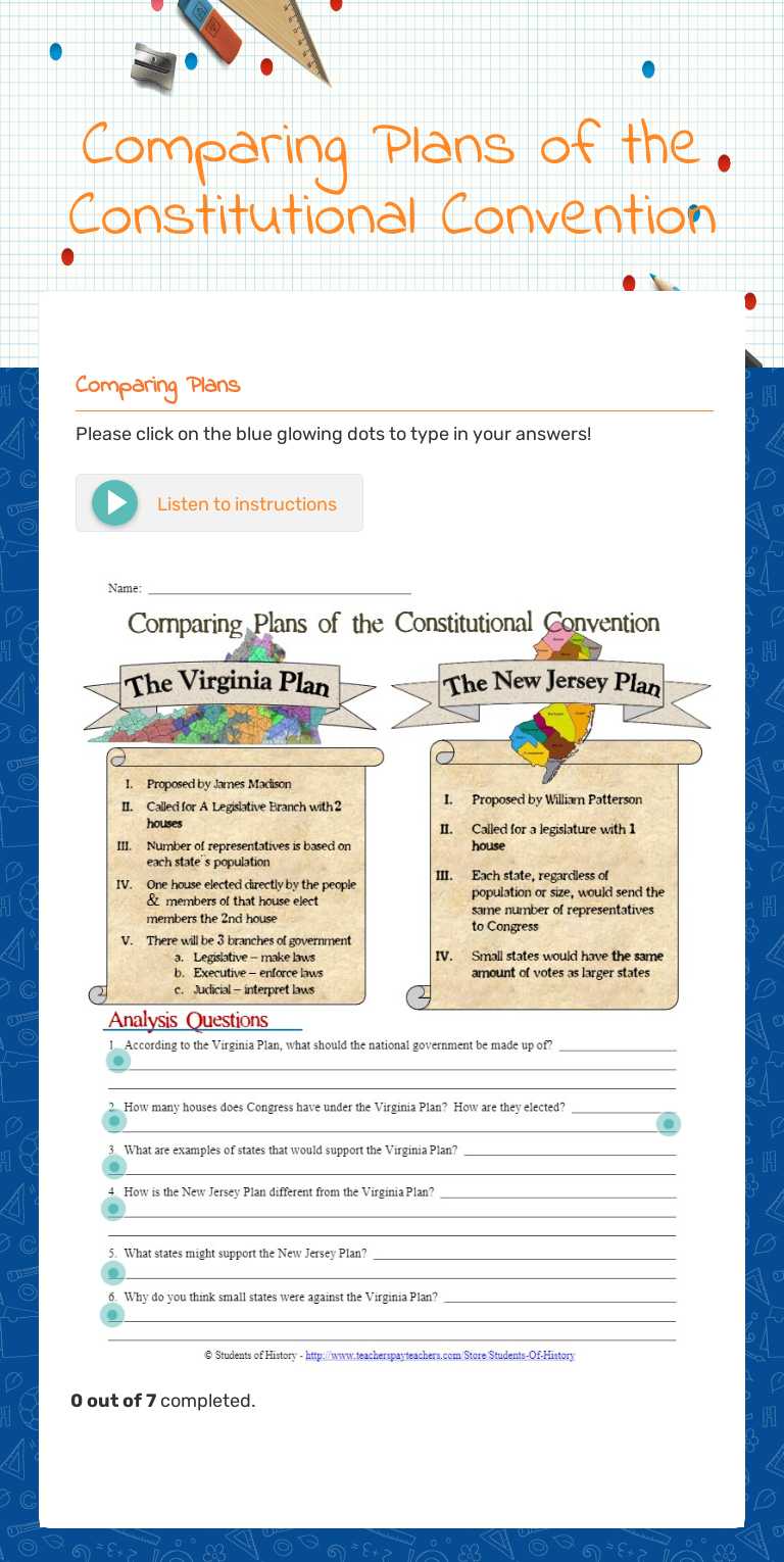 Comparing Plans of the Constitutional Convention worksheet preview image