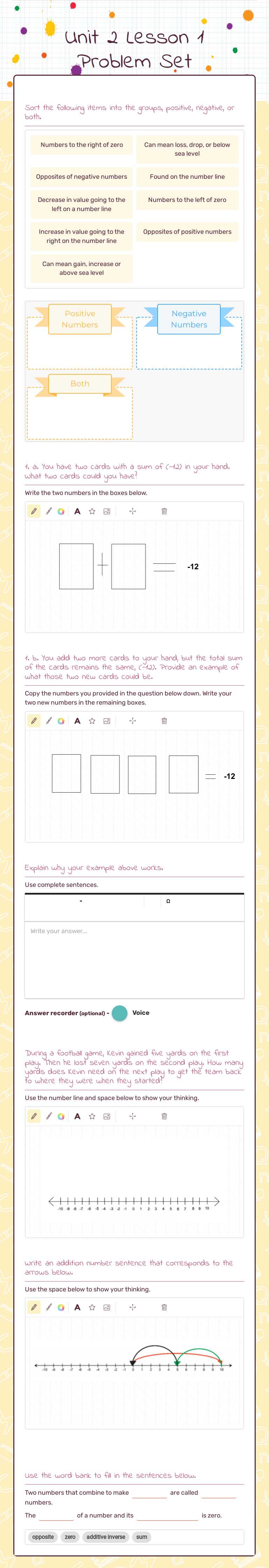 Unit 2 Lesson 1 Problem Set worksheet preview image