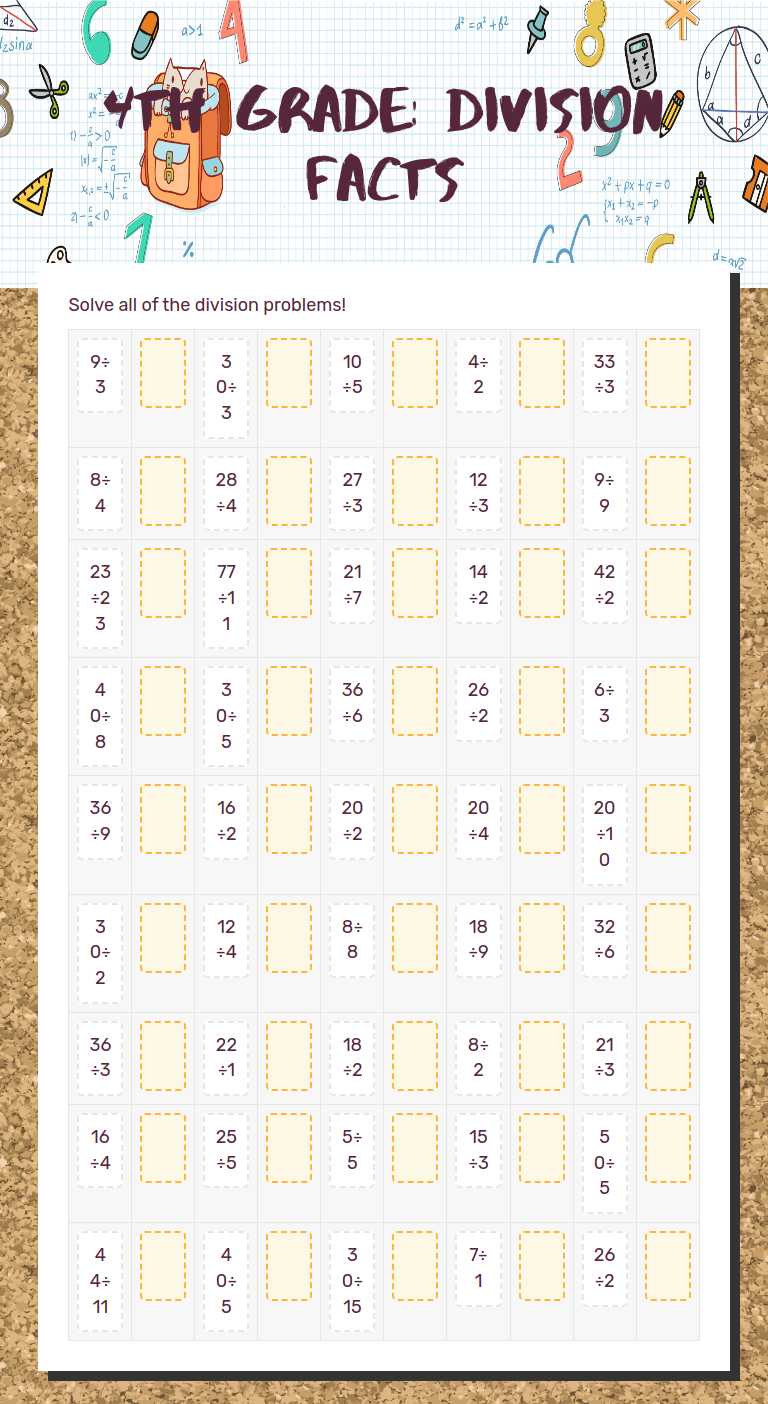 4th Grade: Division Facts worksheet preview image