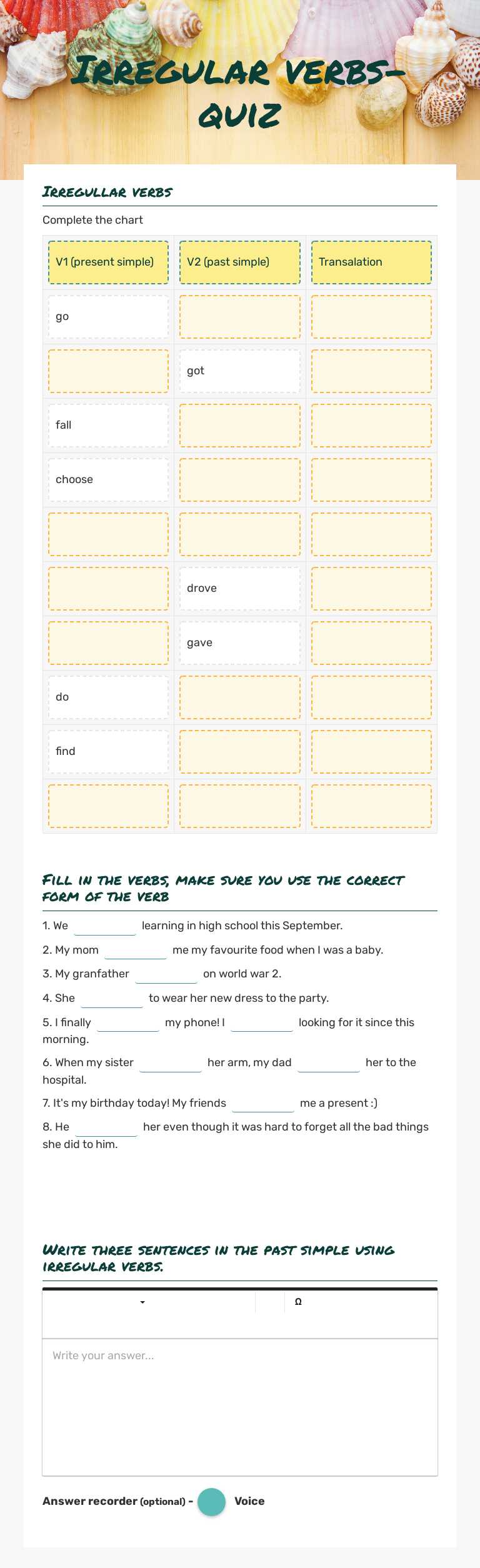 Irregular verbs- quiz worksheet preview image