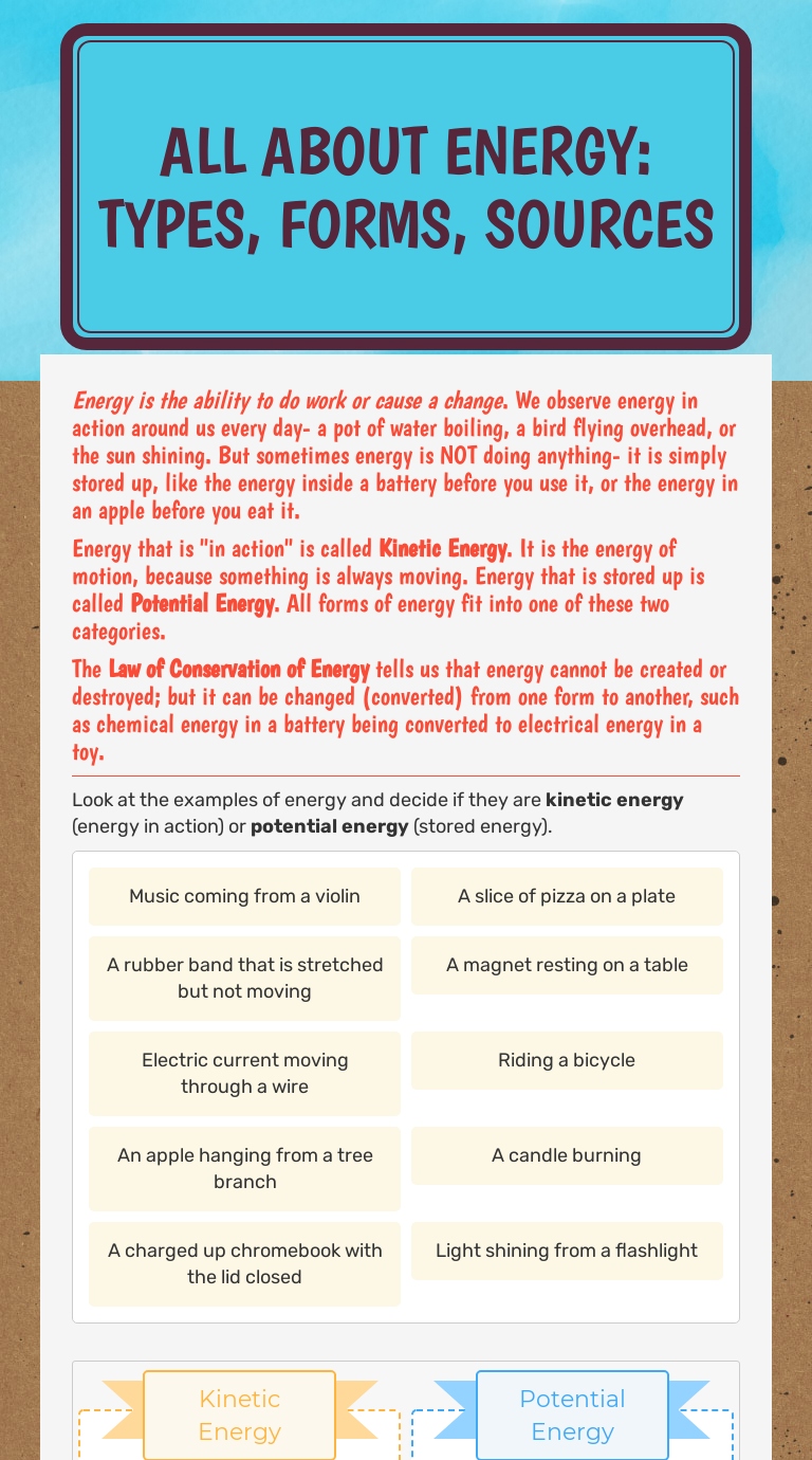 All about Energy:
Types, Forms, Sources Grade 7 worksheet preview